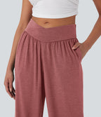 Pantalon de jogging décontracté à taille haute croisée avec poches latérales et cordon de serrage