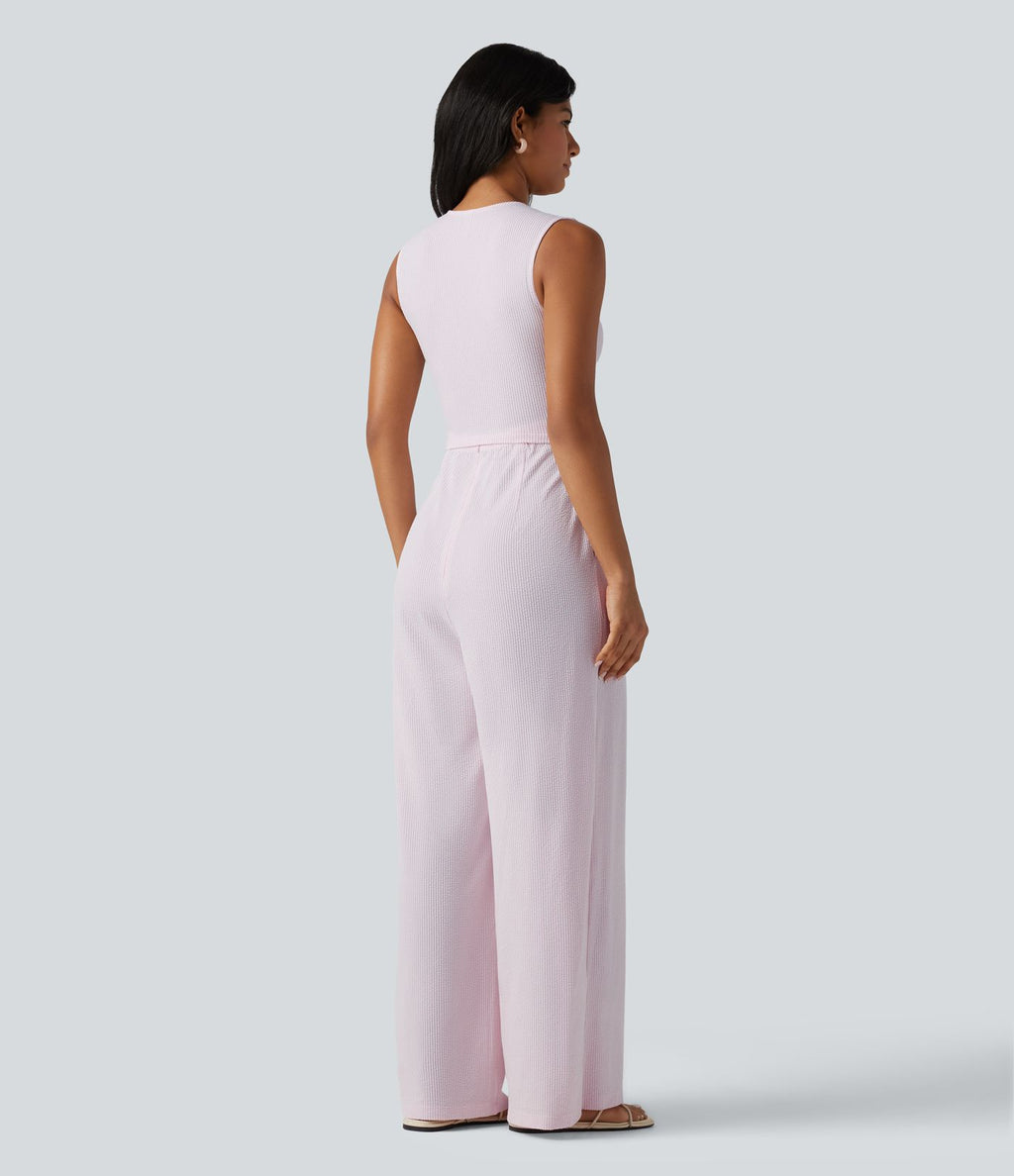 Combinaison sans manches col V à rayures avec brassière intégrée et poches – Édition Easy Peasy