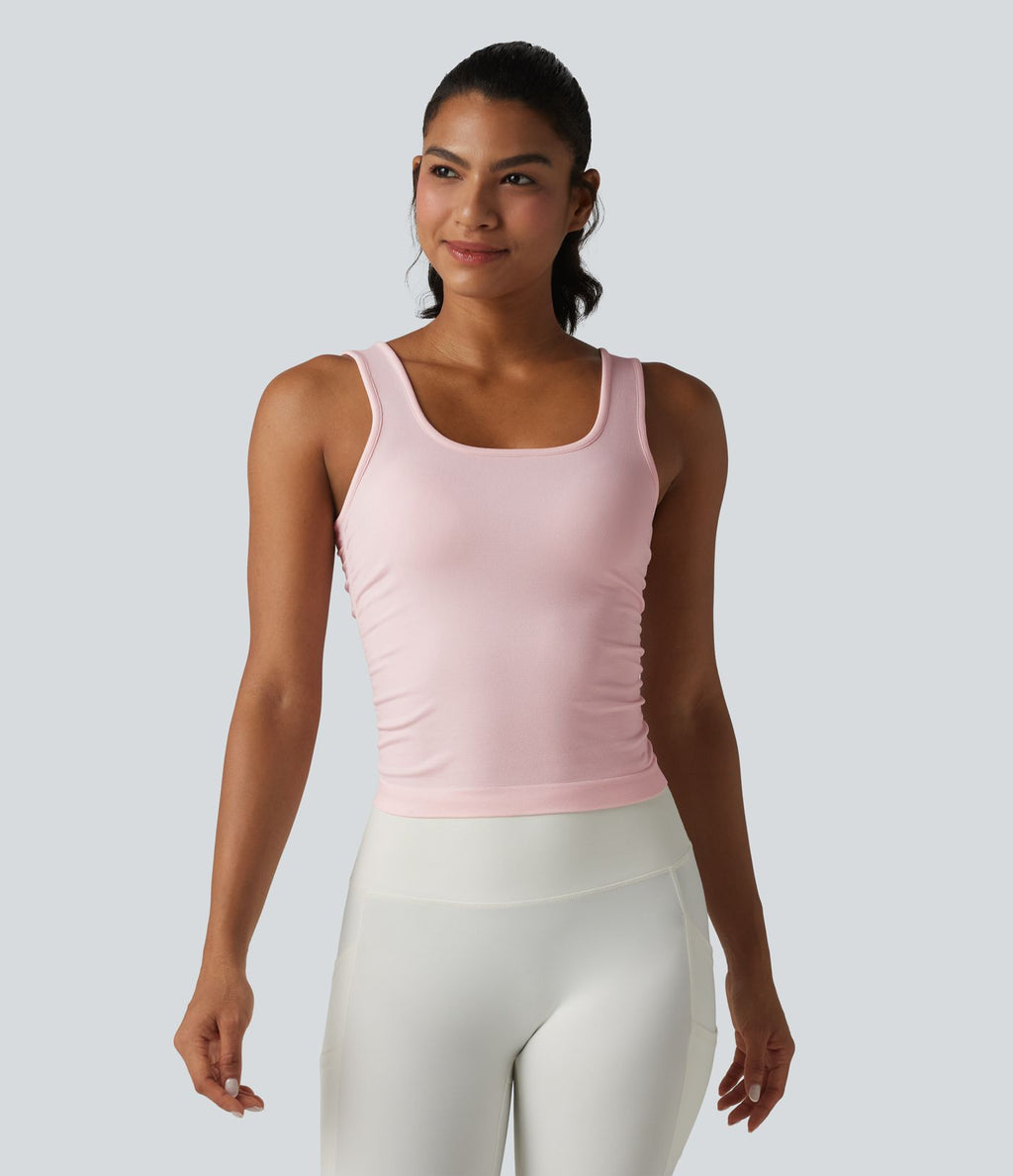 OneForm Seamless Flow Débardeur de yoga sans couture col carré avec fronces