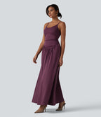 Robe nuisette maxi fluide Breezeful™ à séchage rapide dos nu avec bretelles ajustables, fronces et brassière intégrée - Demoiselle d'honneur et invitée de mariage