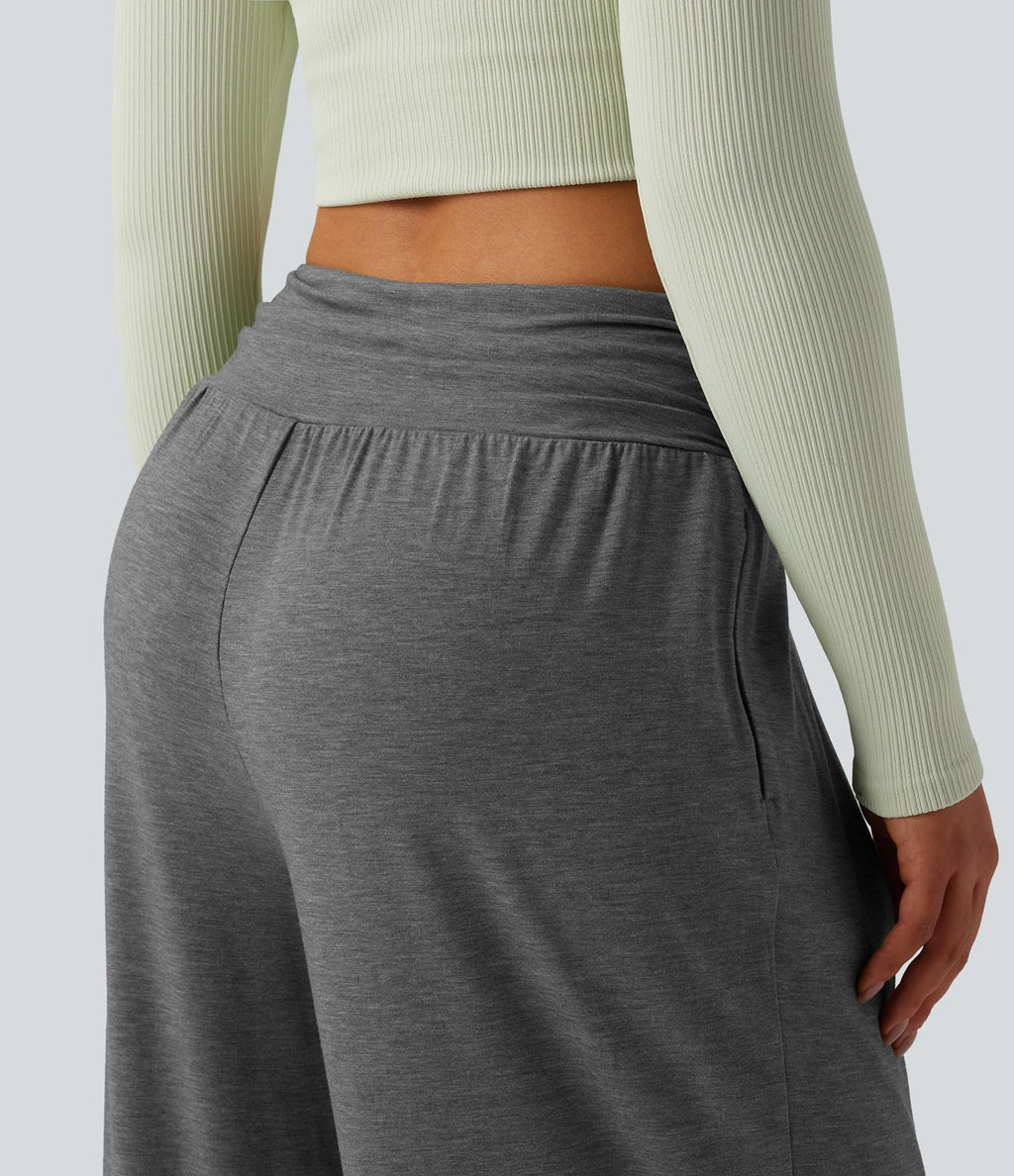 Pantalon de yoga chiné froncé taille haute avec poches