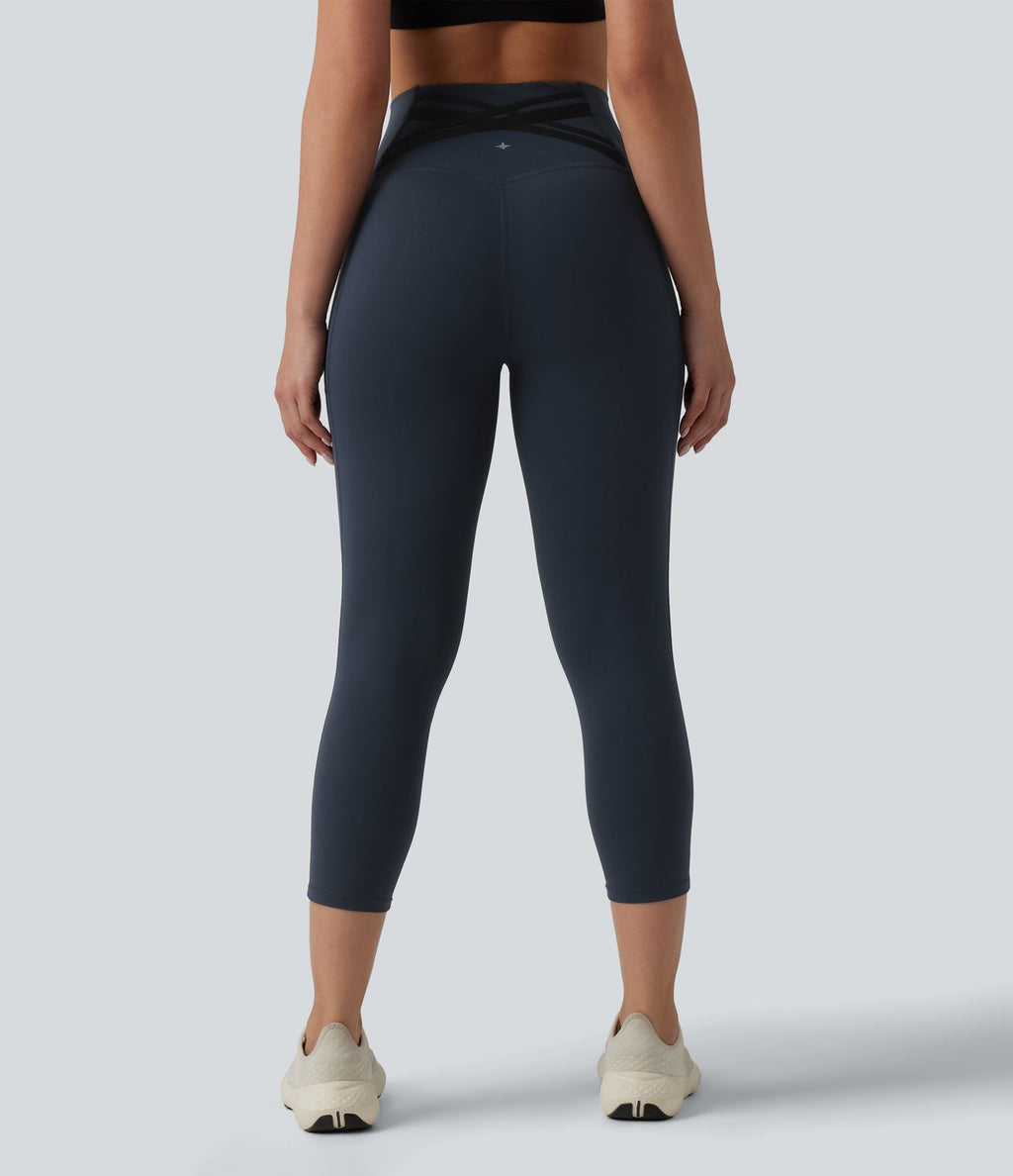 Legging de course capri Halara Ultrasculpt™ taille haute gainant dos croisé avec poches