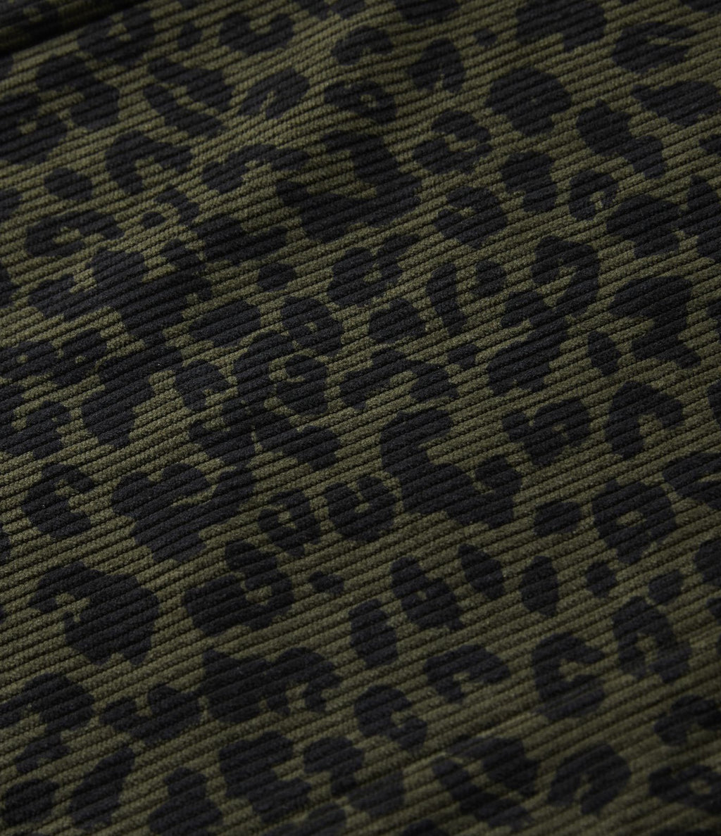 Pantalon léopard velours côtelé imprimé coupe droite mop taille haute avec poches