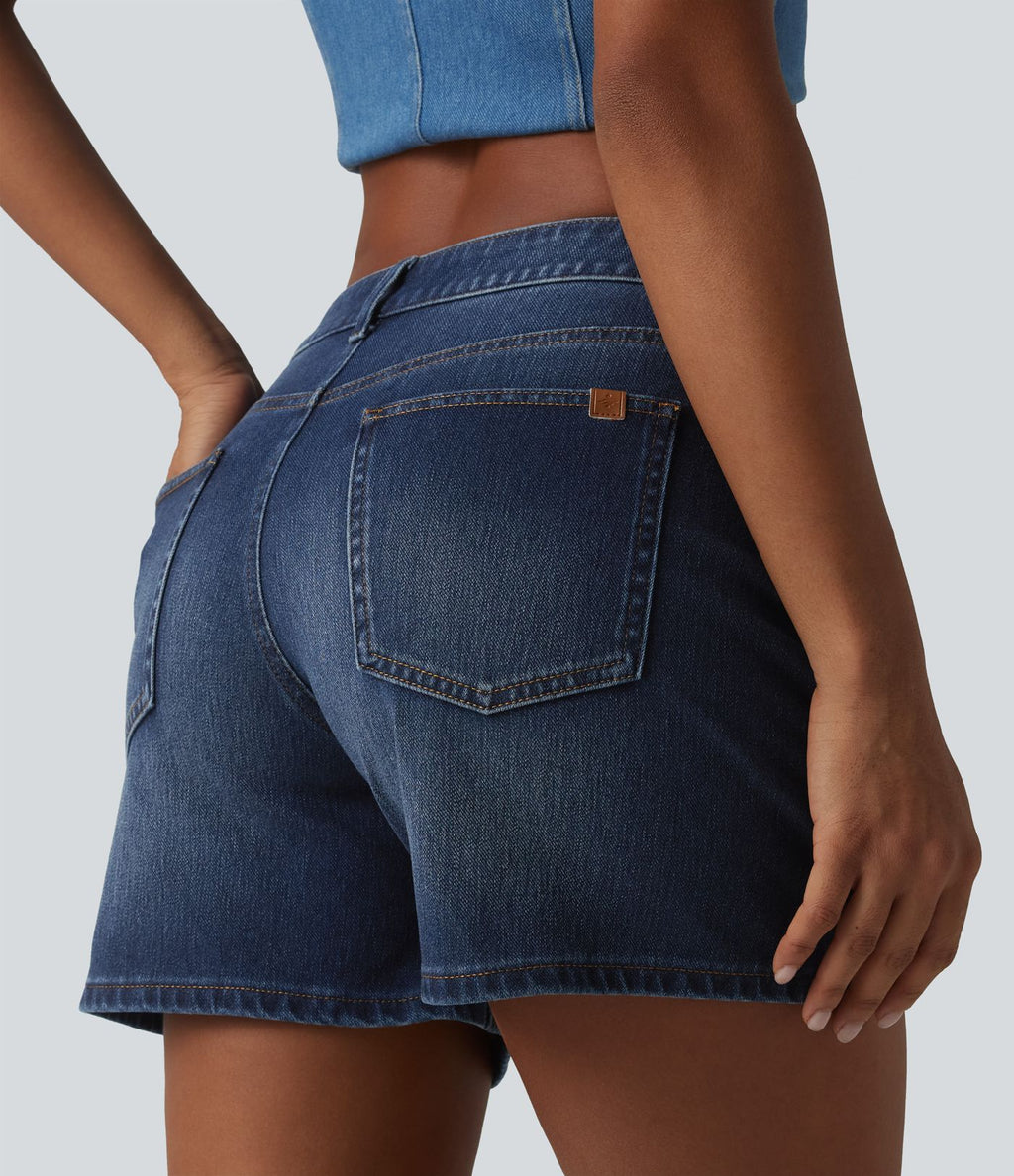 Short asymétrique en jean délavé Halara Flex™ taille basse à poches multiples