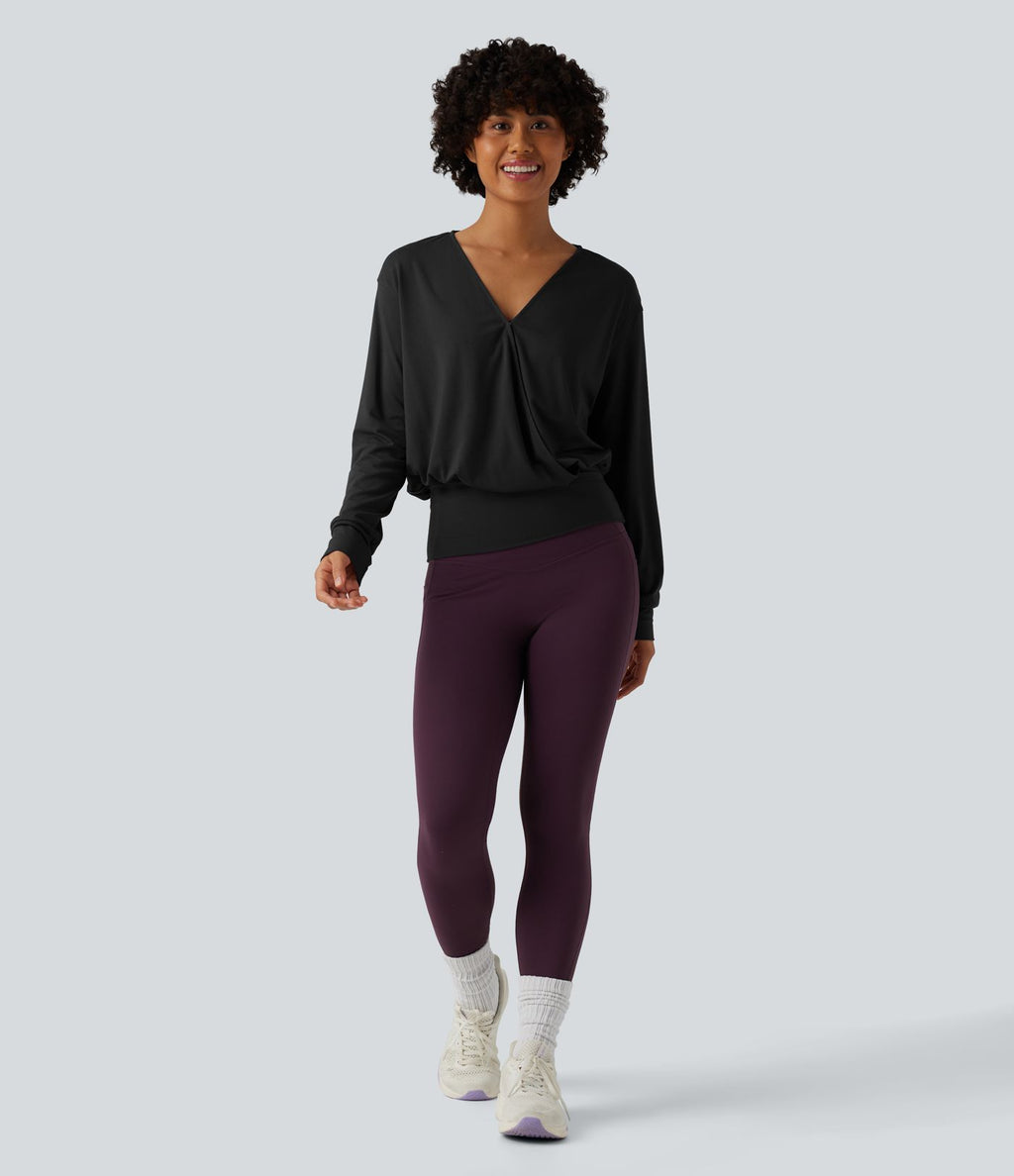 Blouse de travail col V croisée manches longues