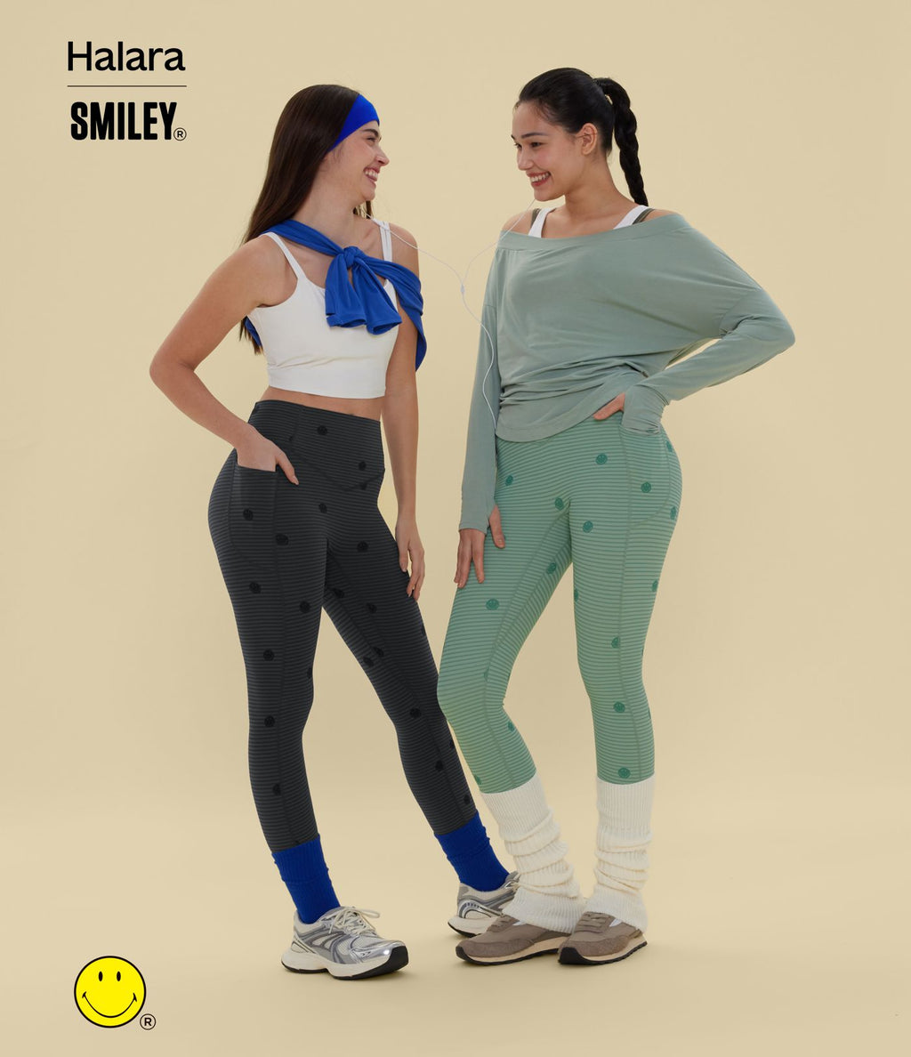 Legging de training Halara X Smiley® Halara UltraSculpt™ imprimé rayures taille haute push-up froncé ventre plat avec poches