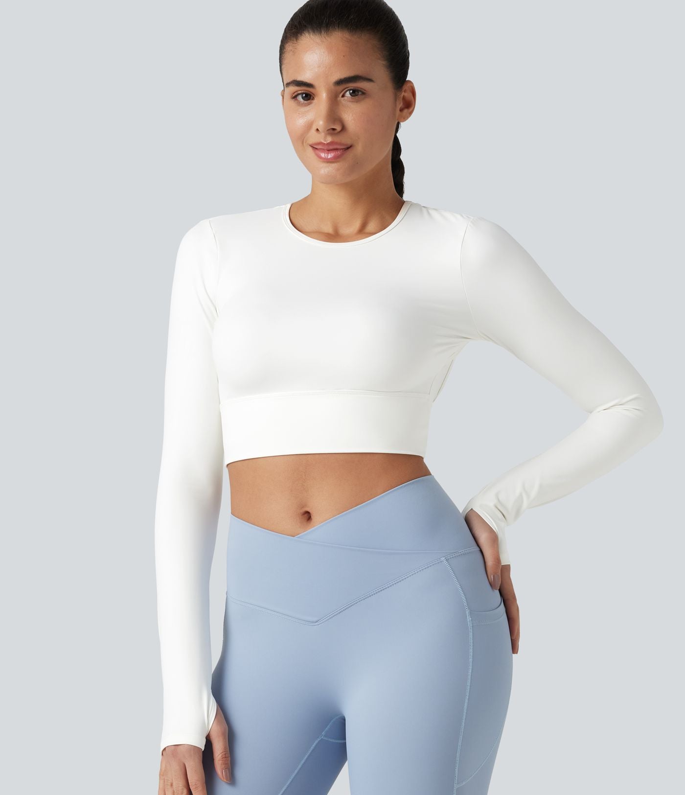 Haut de sport dos nu à manches longues avec passe-pouces, à effet frais InstantCool, séchage rapide, protection UPF50+ pour le yoga