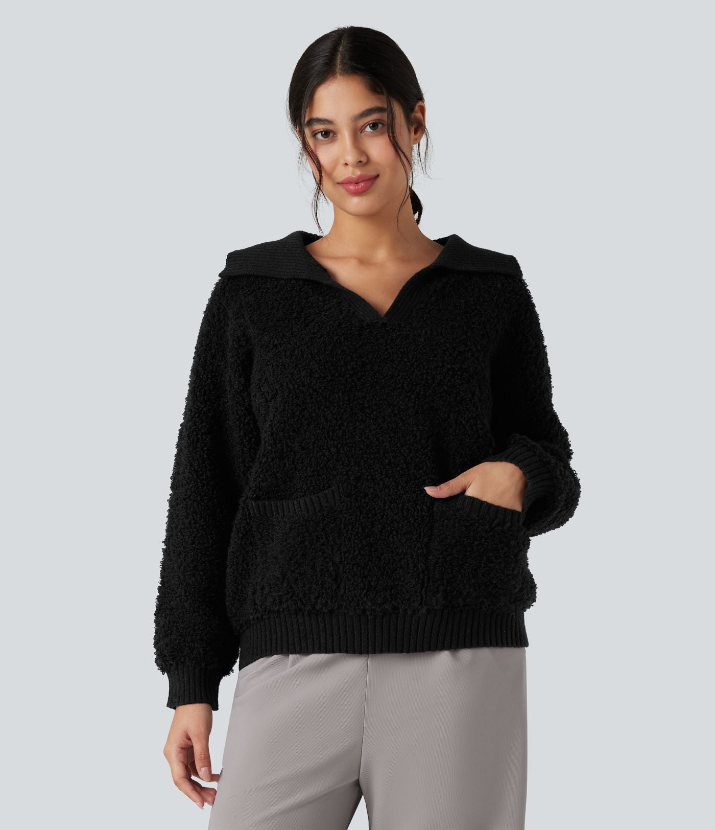 Pull col tailleur manches raglan longues avec poches