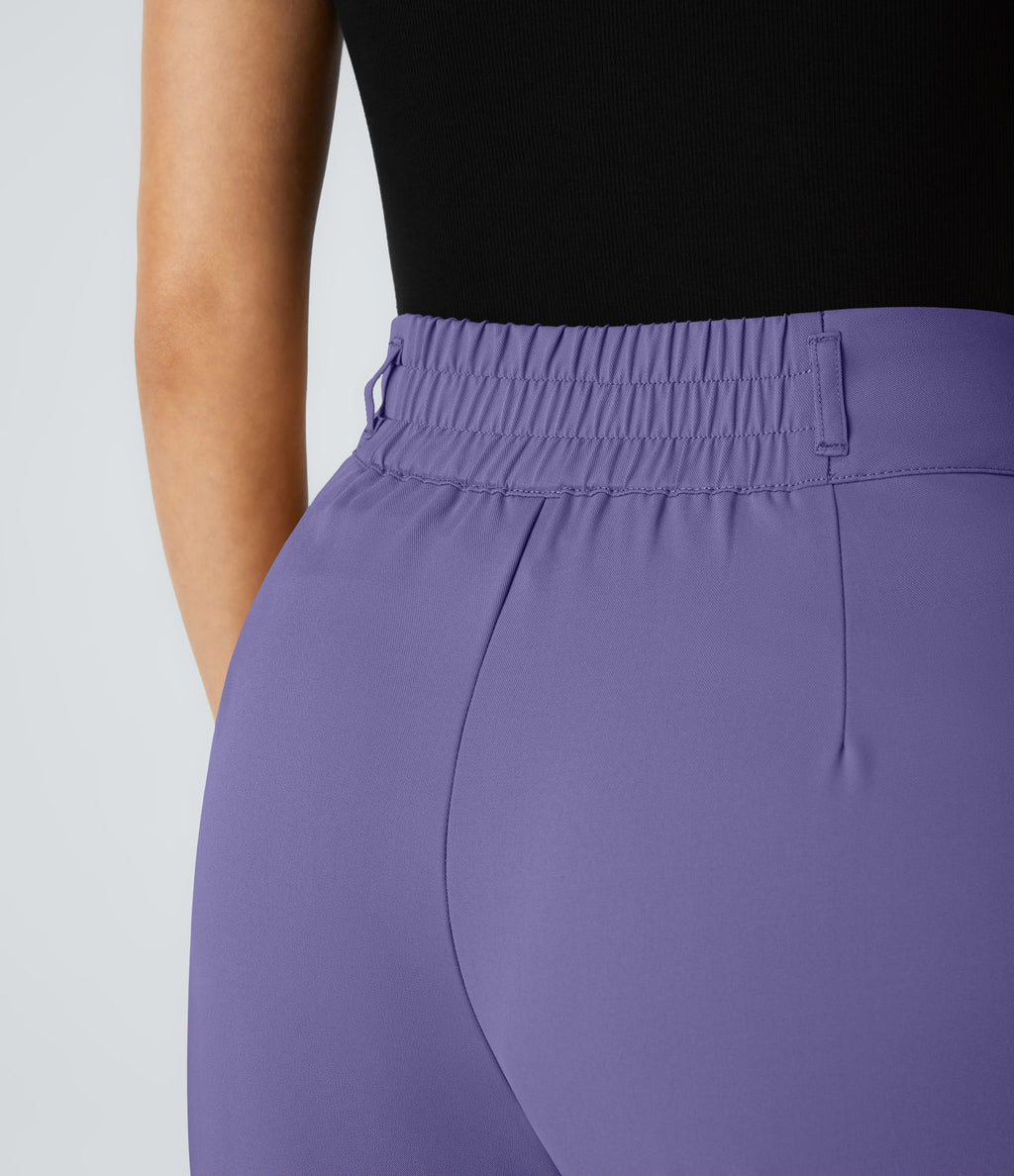 Pantalon de travail Halara Flex™ droit froncé avec poche zippée, taille haute