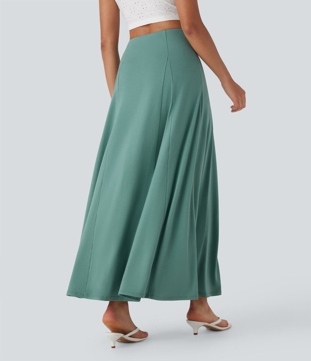 Jupe longue fluide évasée taille haute avec fermeture éclair latérale