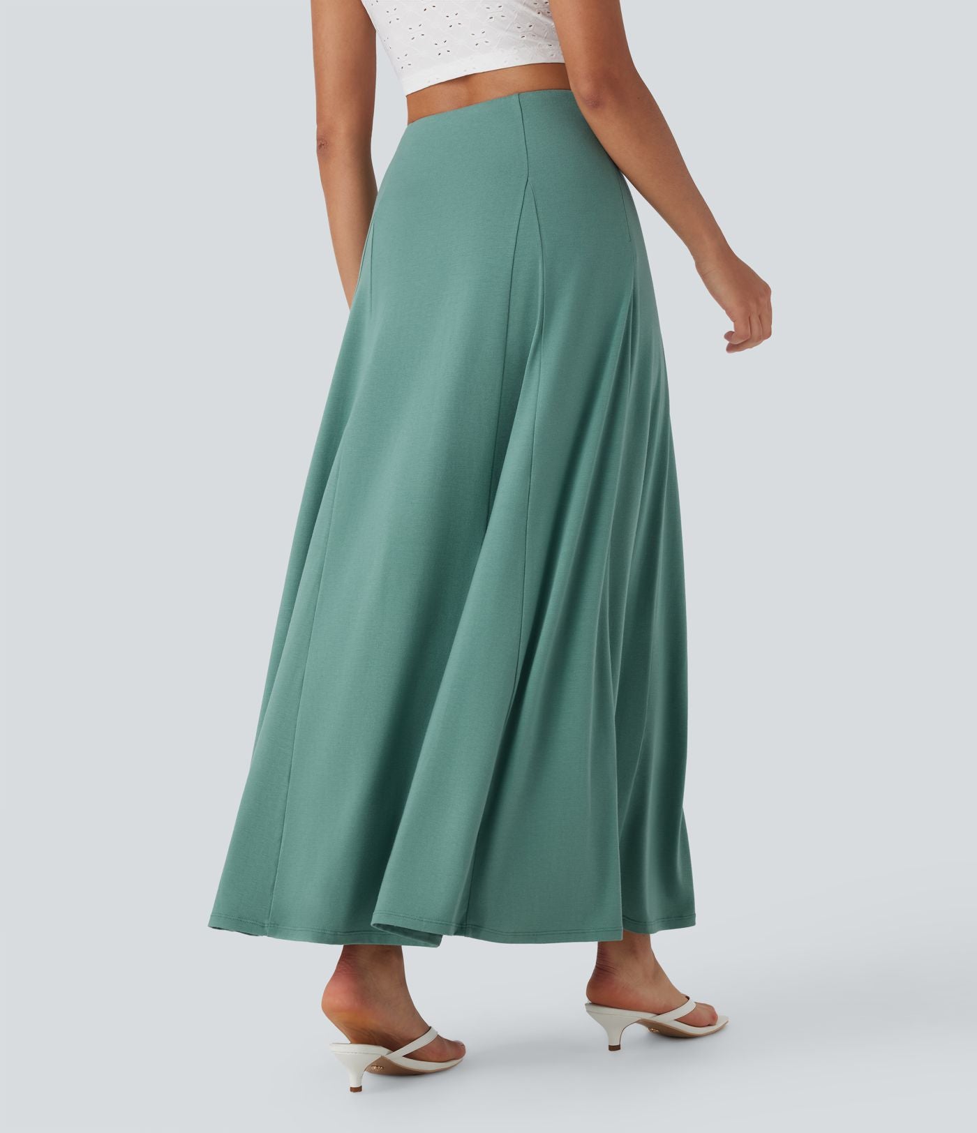 Jupe longue fluide évasée taille haute avec fermeture éclair latérale