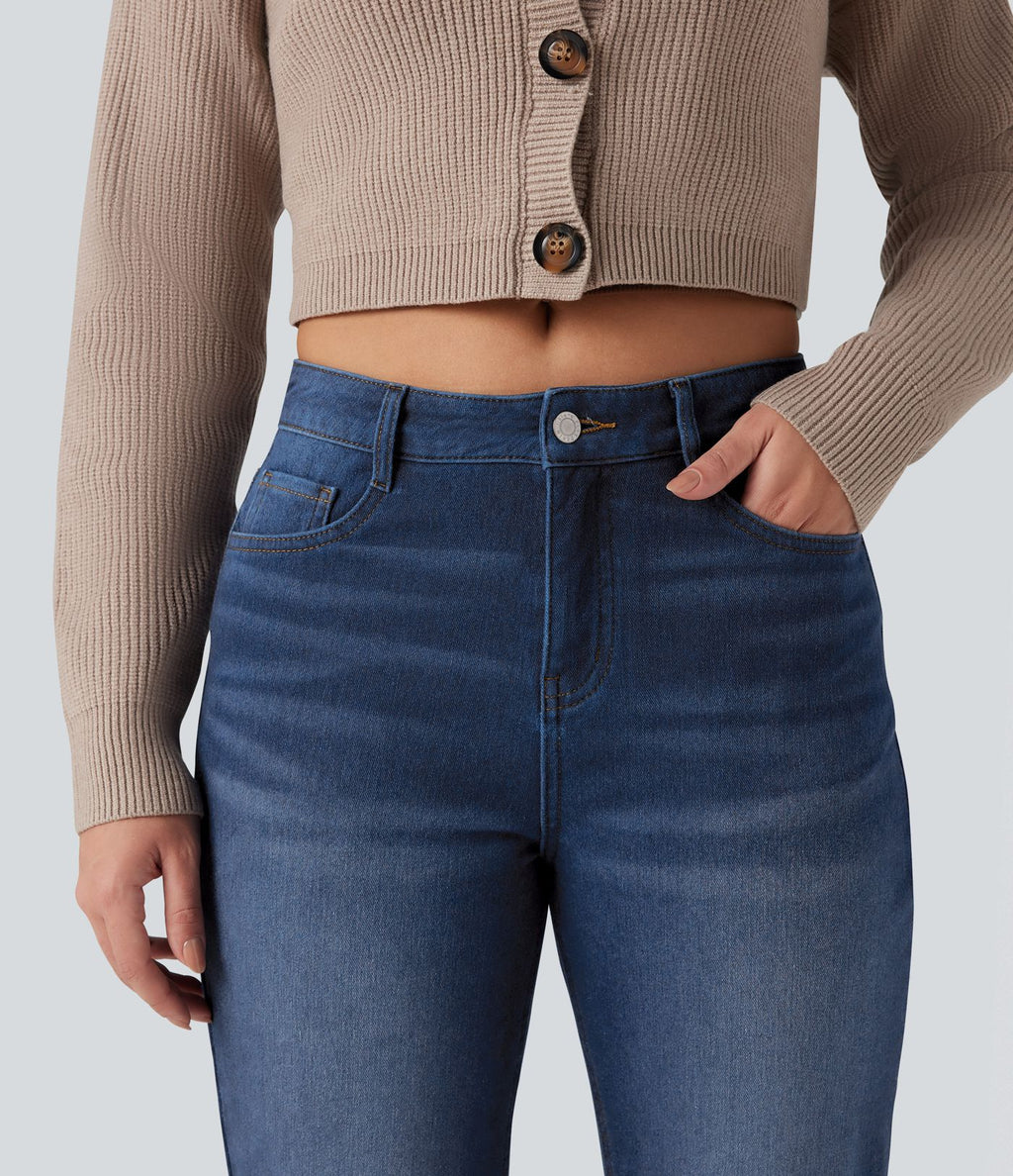 Jean droit Halara Flex™ Denim Heat casual molleton taille haute avec poches