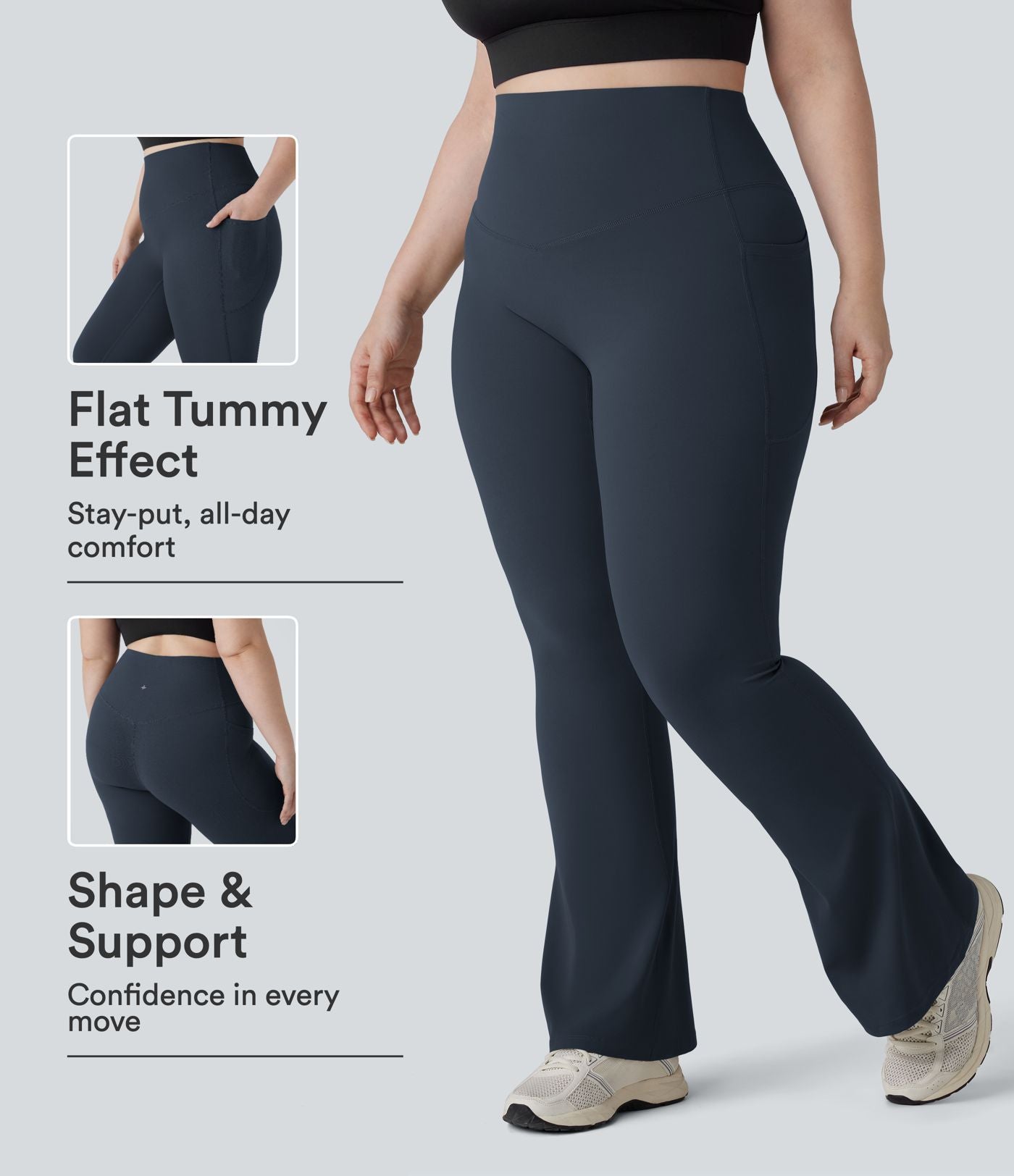 Pantalon de yoga à coupe bootcut gainant taille haute grande taille avec poches Halara UltraSculpt™