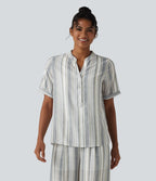 Blouse décontractée col V manches courtes à rayures