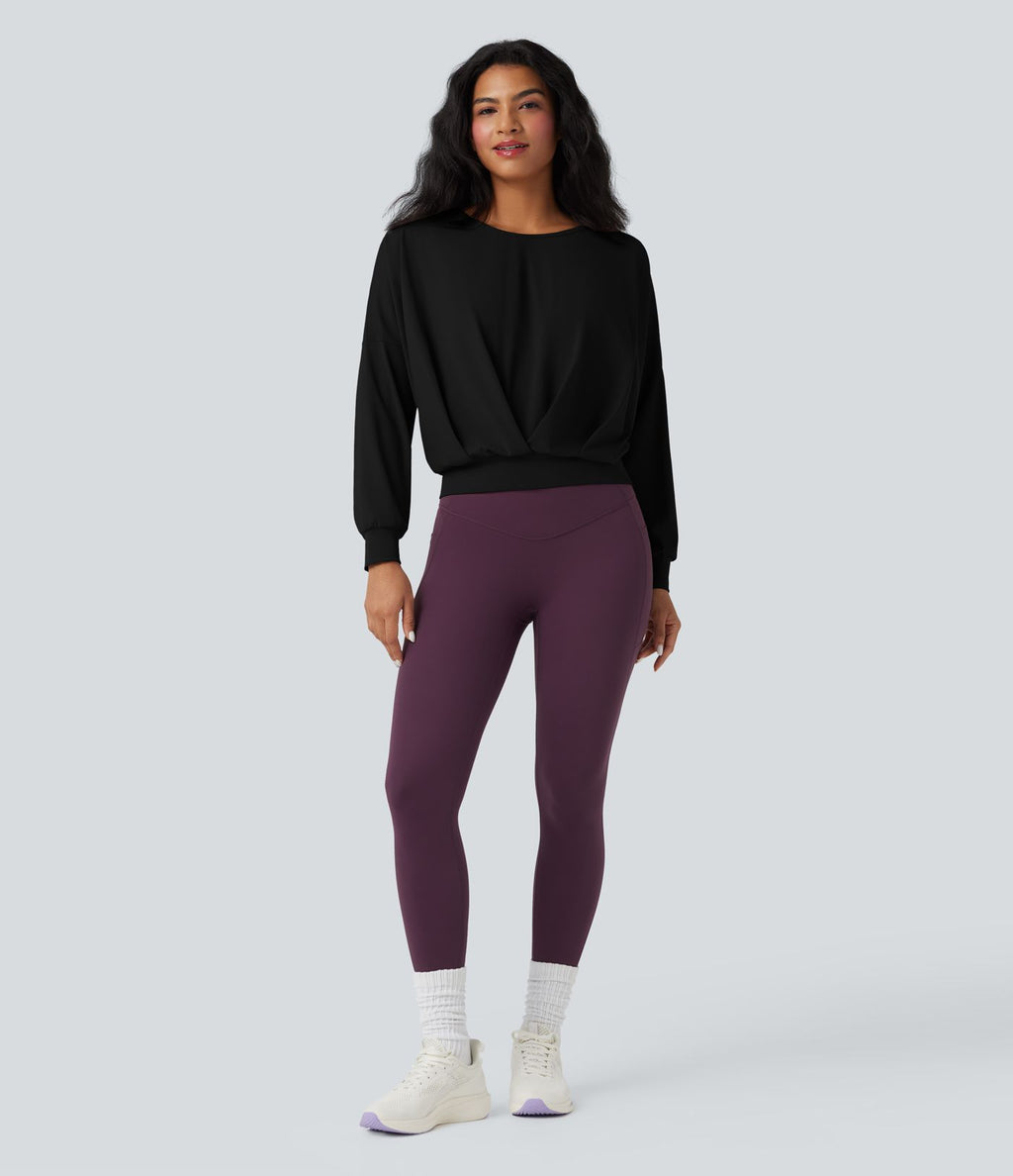 Top de sport yoga SoftlyZero™ Airy col rond manches longues ourlet croisé