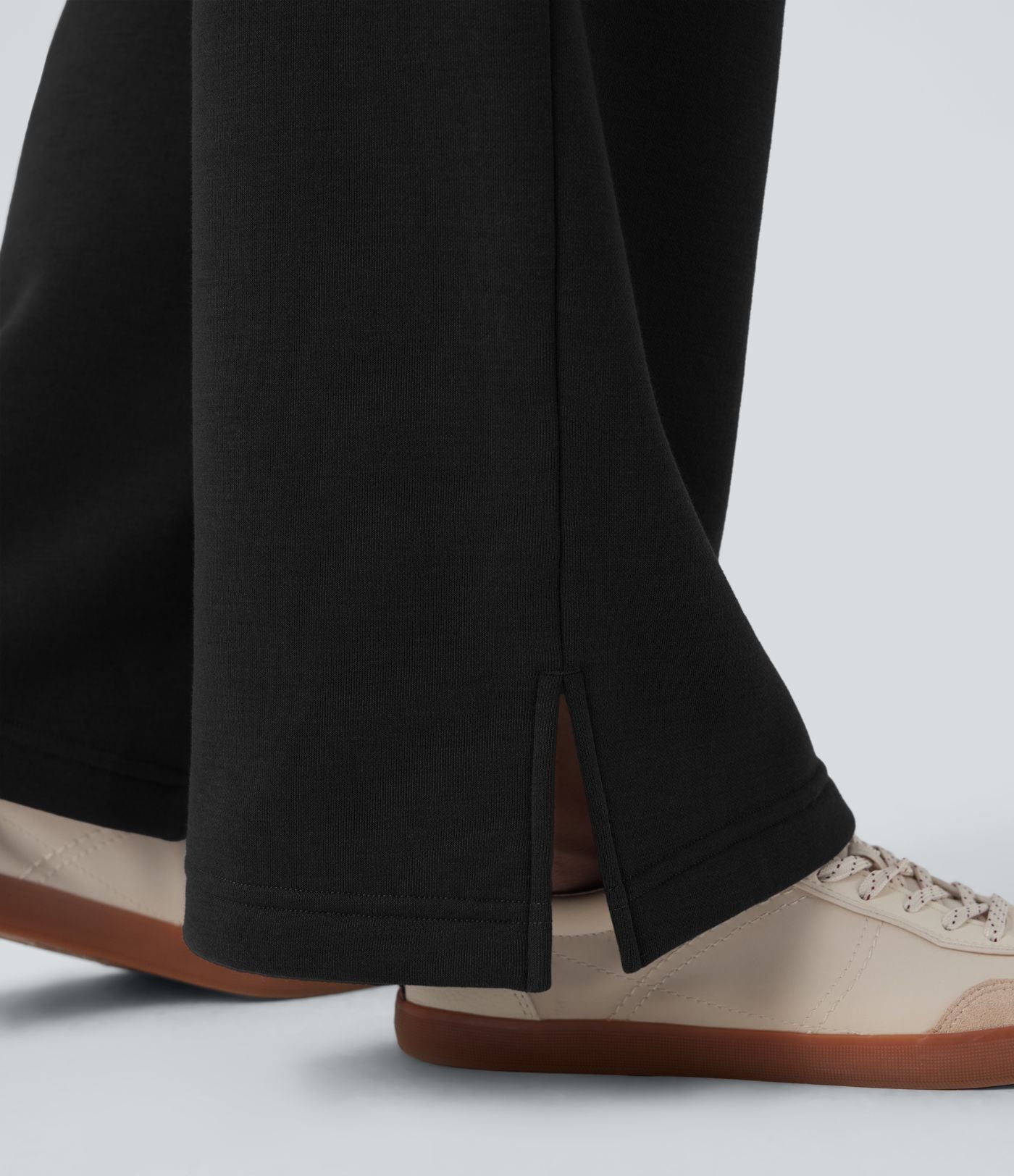 Pantalon jogging décontracté polaire taille haute jambe large avec cordon de serrage ourlet fendu et poches