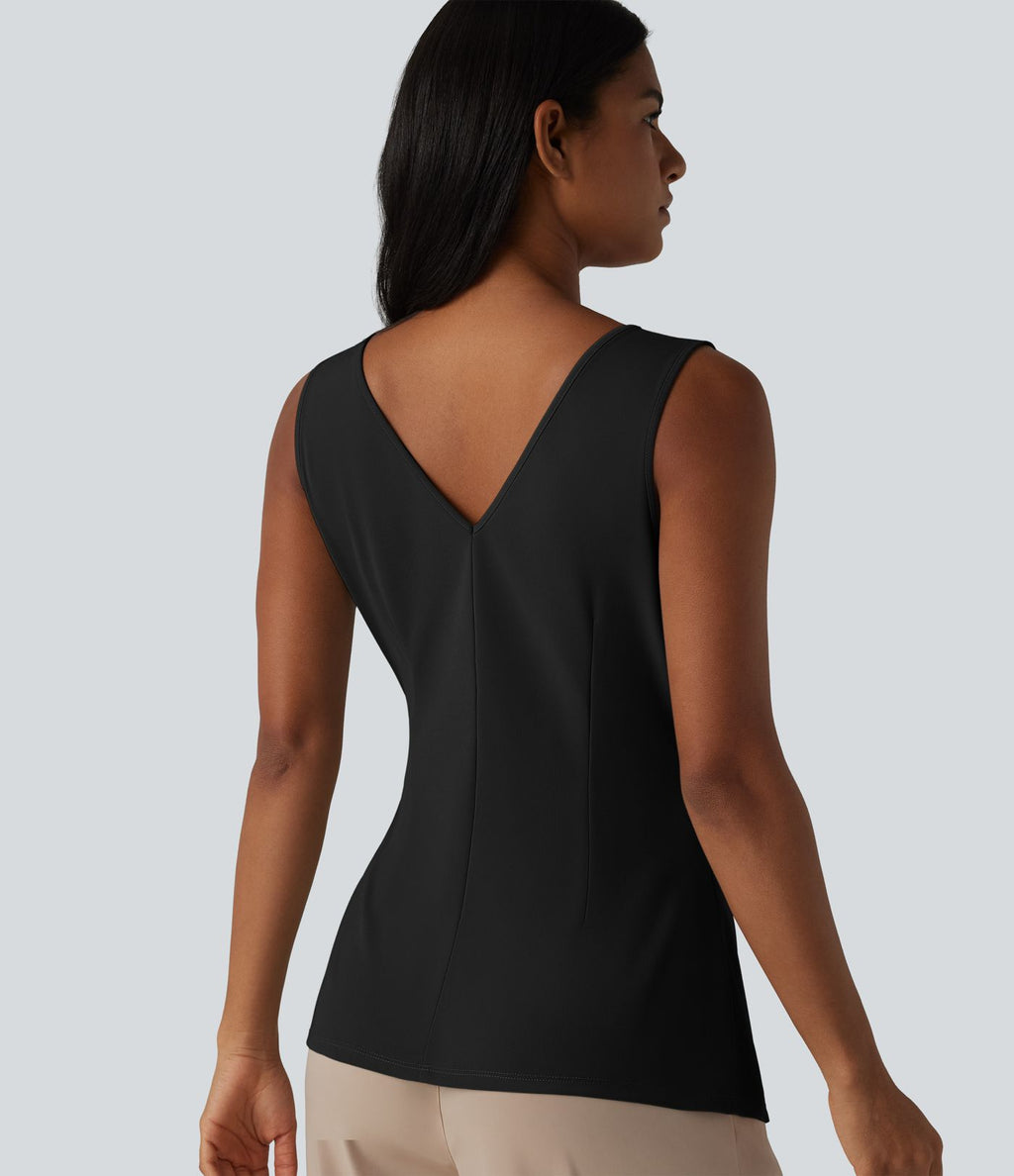 Chemise casual sans manches col V ourlet asymétrique