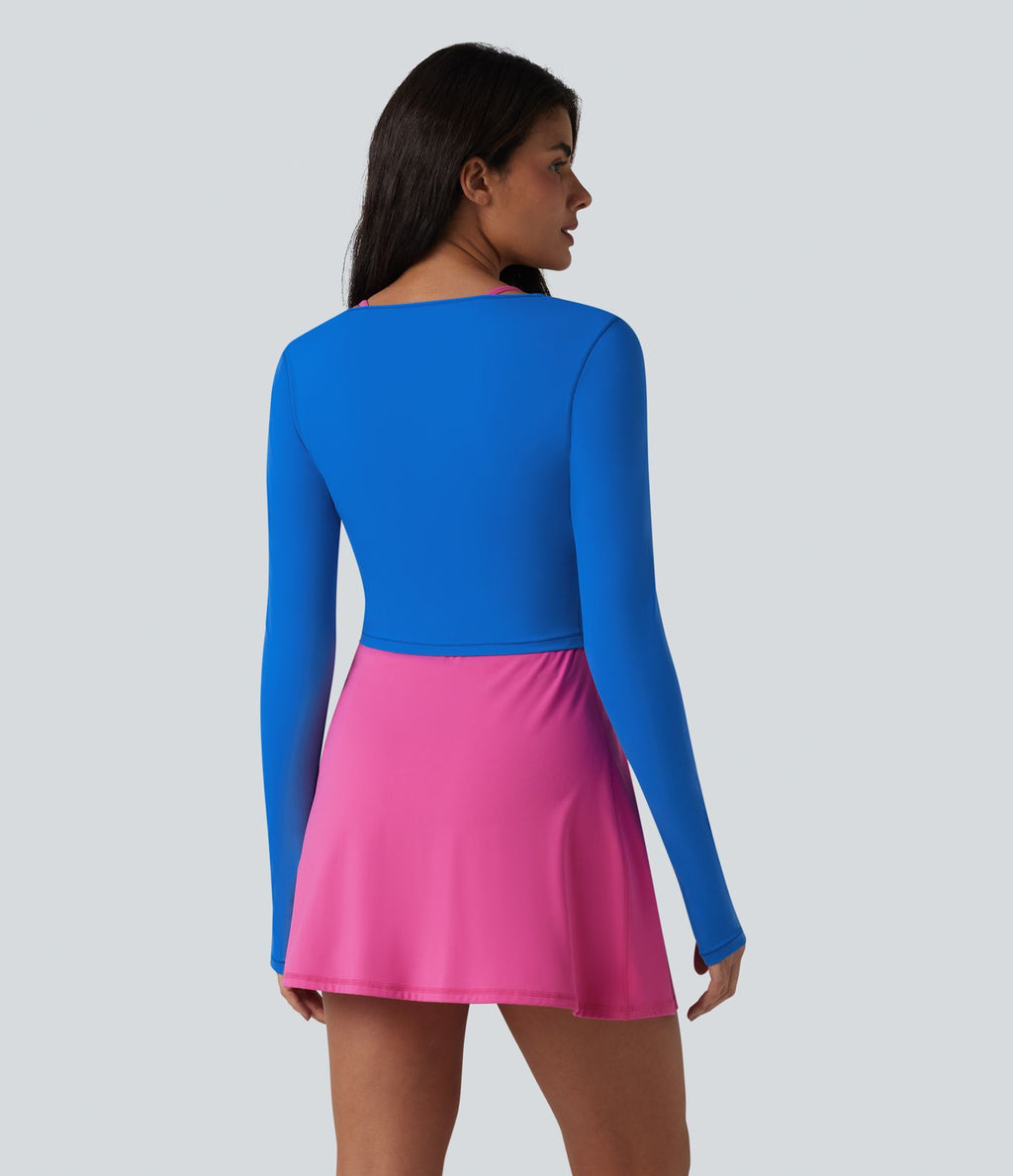 Haut de yoga court SoftlyZero™ Plush manches longues avec trous pour les pouces et nœud frontal
