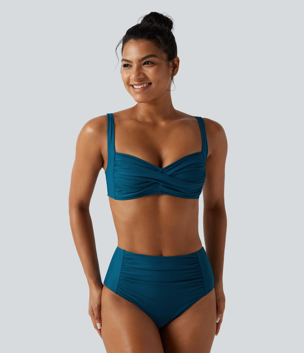 Ensemble bikini push-up gainant avec bretelles ajustables, design torsadé, fronces et brassière intégrée