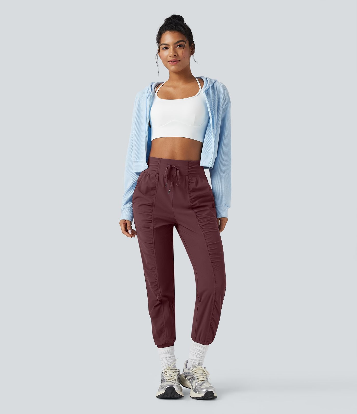 Jogging de danse fuselé froncé séchage rapide effet frais InstantCool taille haute avec cordon de serrage et poches, protection solaire UPF40+