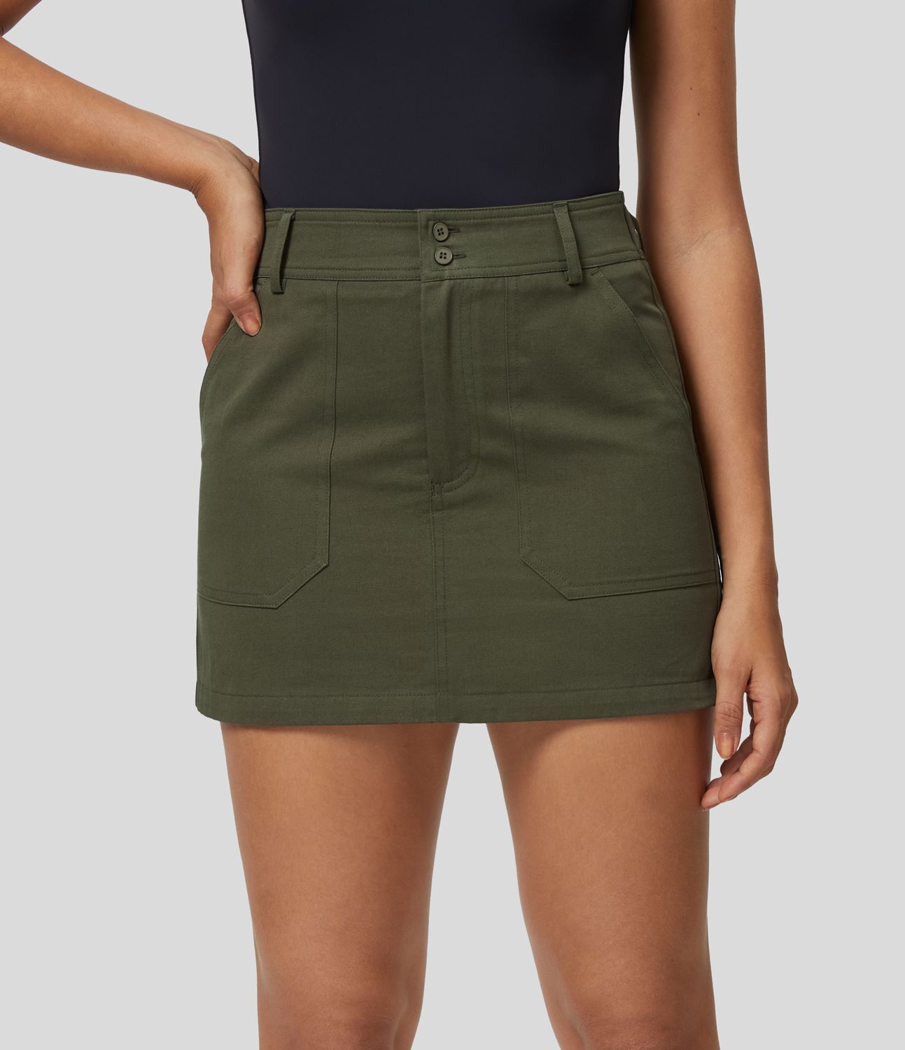 Jupe Cargo en Coton Casual Mini Droite à Taille Haute avec Multiples Poches
