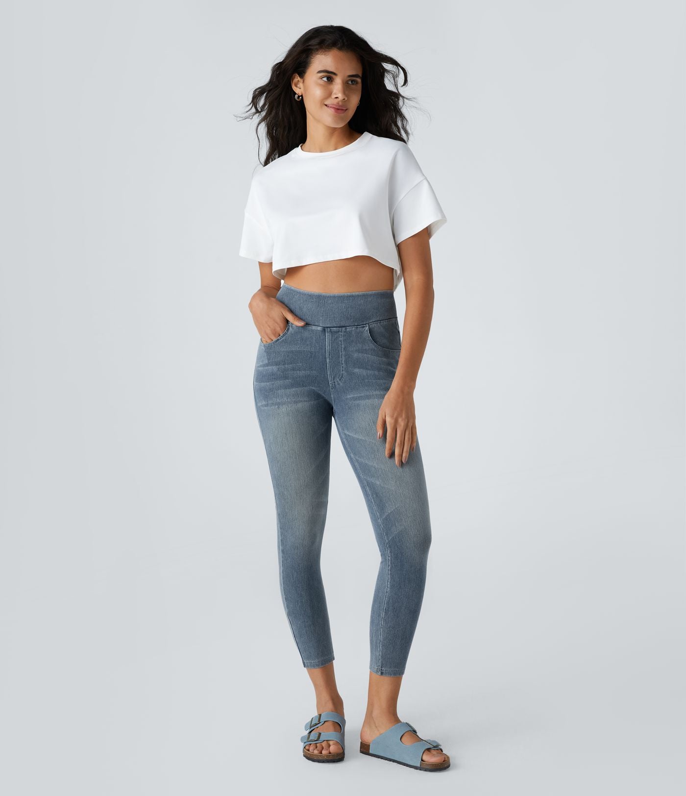 Leggings 7/8 décontractés en denim taille haute avec poches Halara Flex™