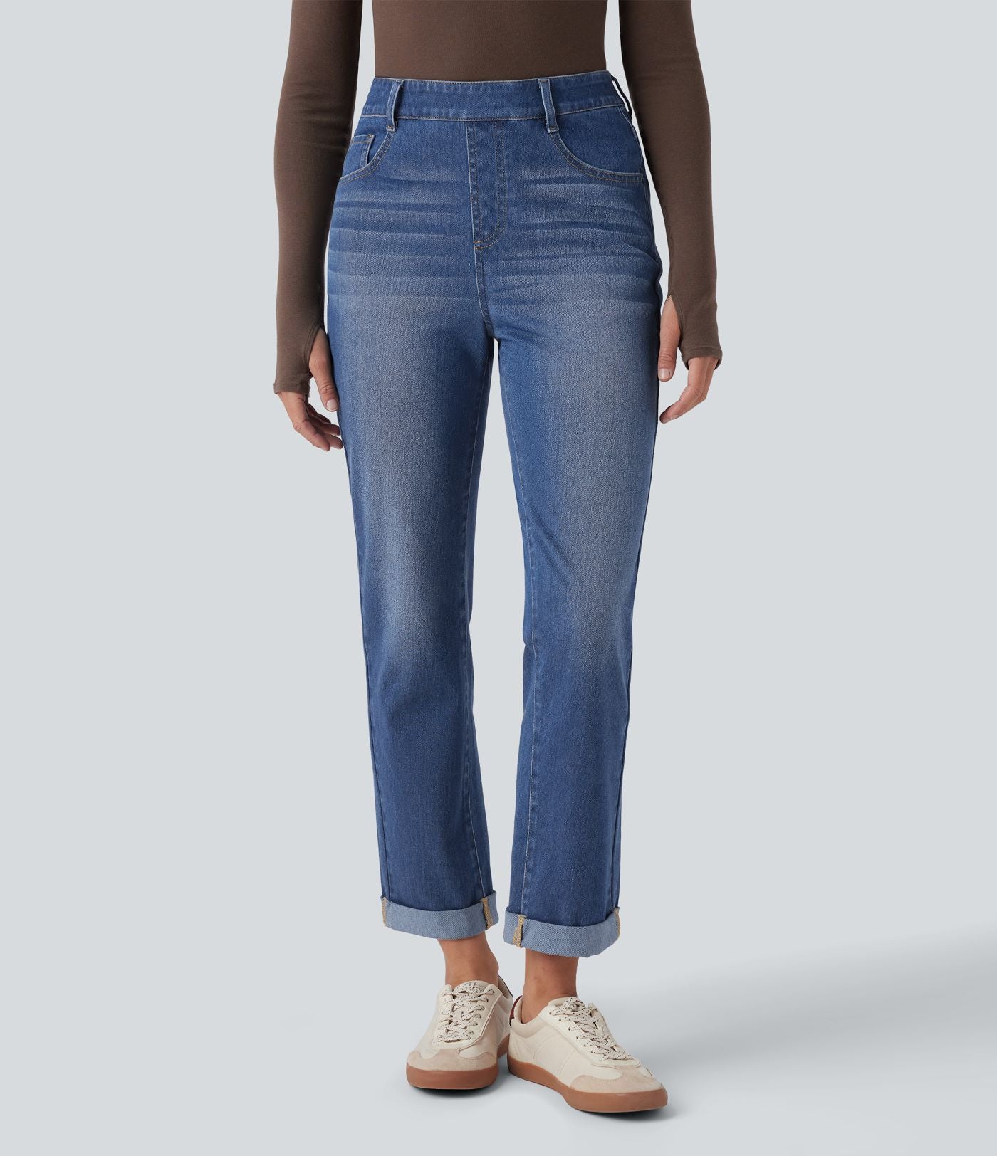 Jean décontracté Halara Flex™ ajusté taille haute ourlet retroussé avec poches