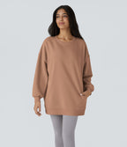 Sweat-shirt décontracté en polaire, col rond, manches longues, poches latérales, coupe oversize