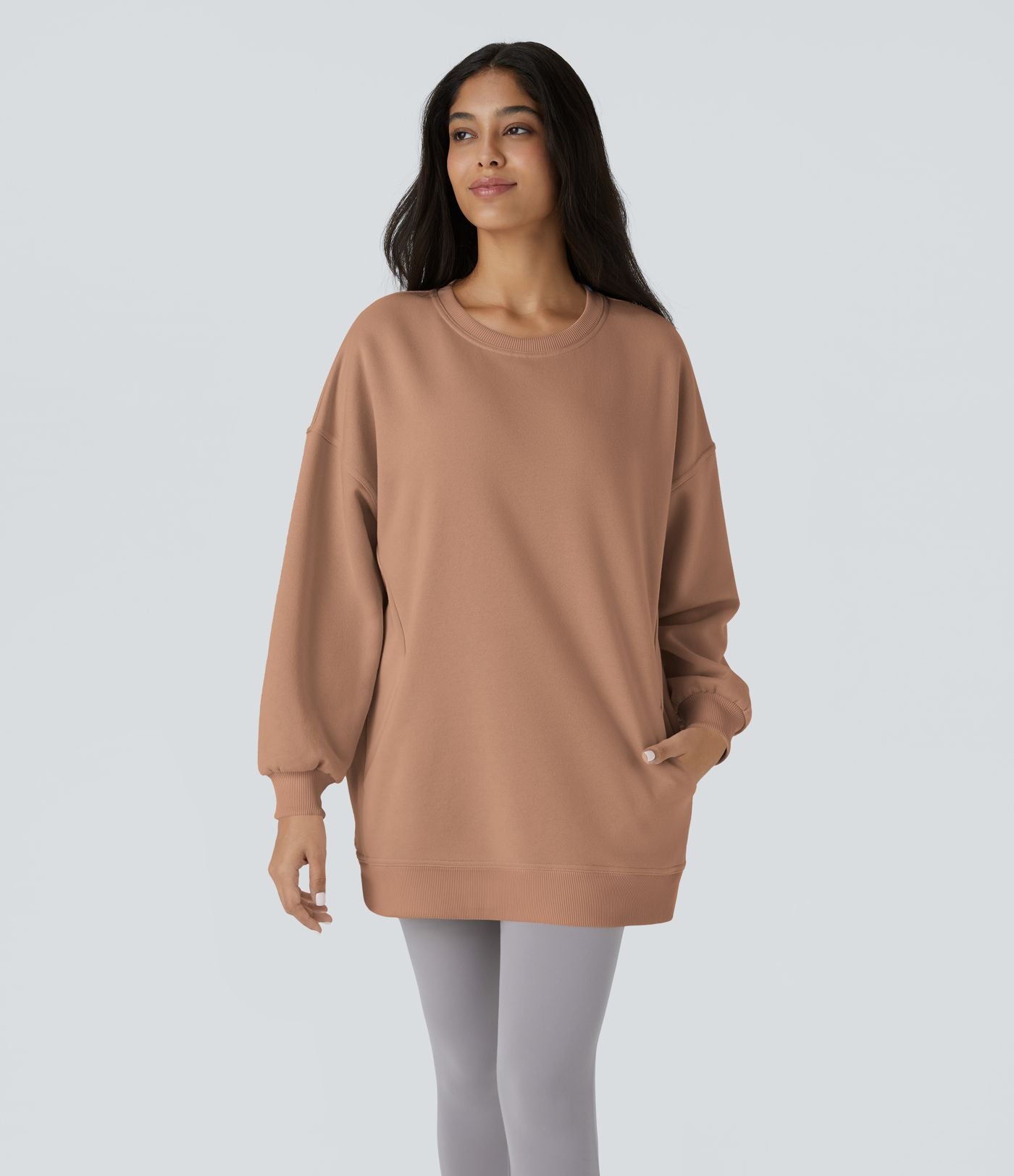 Sweat-shirt décontracté en polaire, col rond, manches longues, poches latérales, coupe oversize