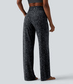 Pantalon de yoga jambes droites taille haute gainant imprimé léopard Halara UltraSculpt™ avec poches