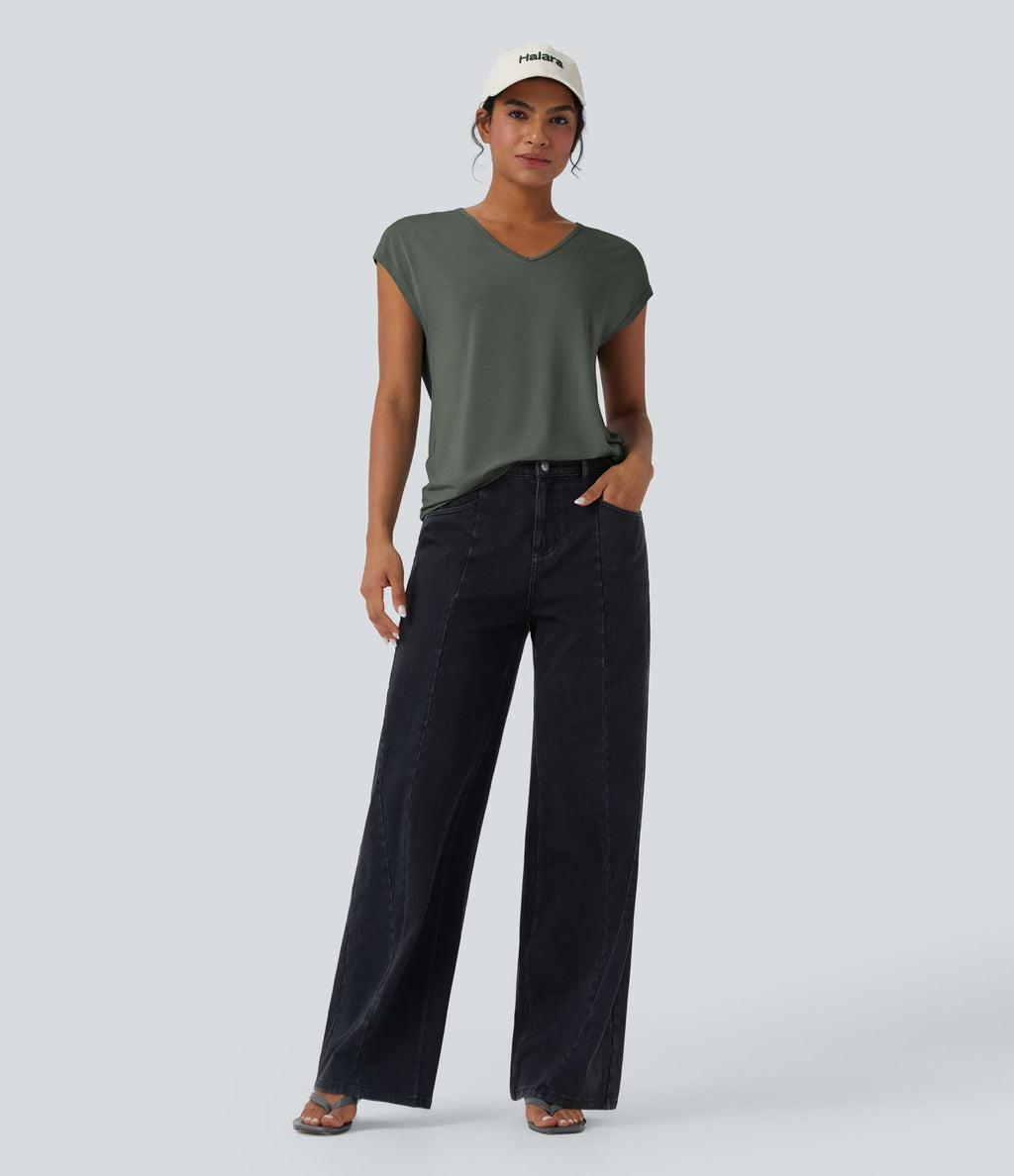 T-shirt casual col V manches courtes