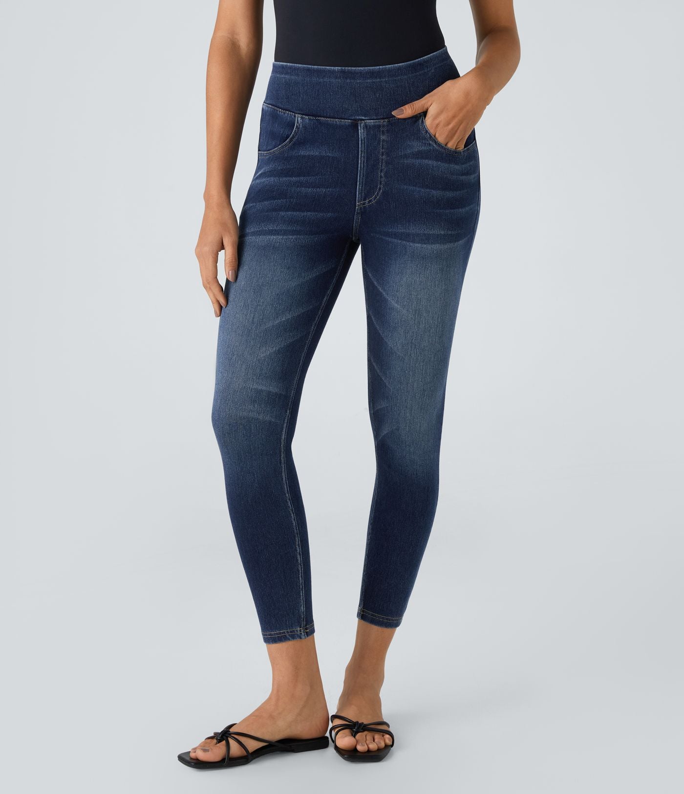 Leggings 7/8 décontractés en denim taille haute avec poches Halara Flex™