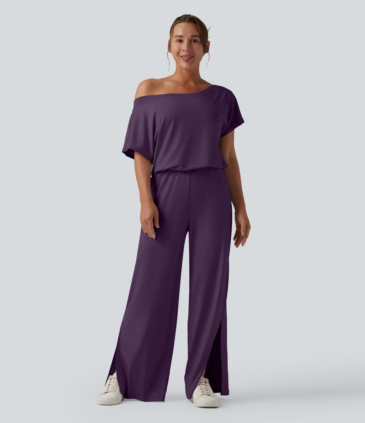 Combinaison casual asymétrique manches courtes avec poches et fente - Easy Peasy