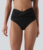 Bas de bikini métallisé taille haute ventre plat