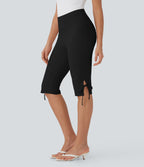 Pantalon corsaire décontracté taille moyenne à laçage avec poches arrière