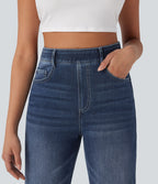 Halara Flex™ Jean casual délavé jambe droite taille haute gainant avec poches