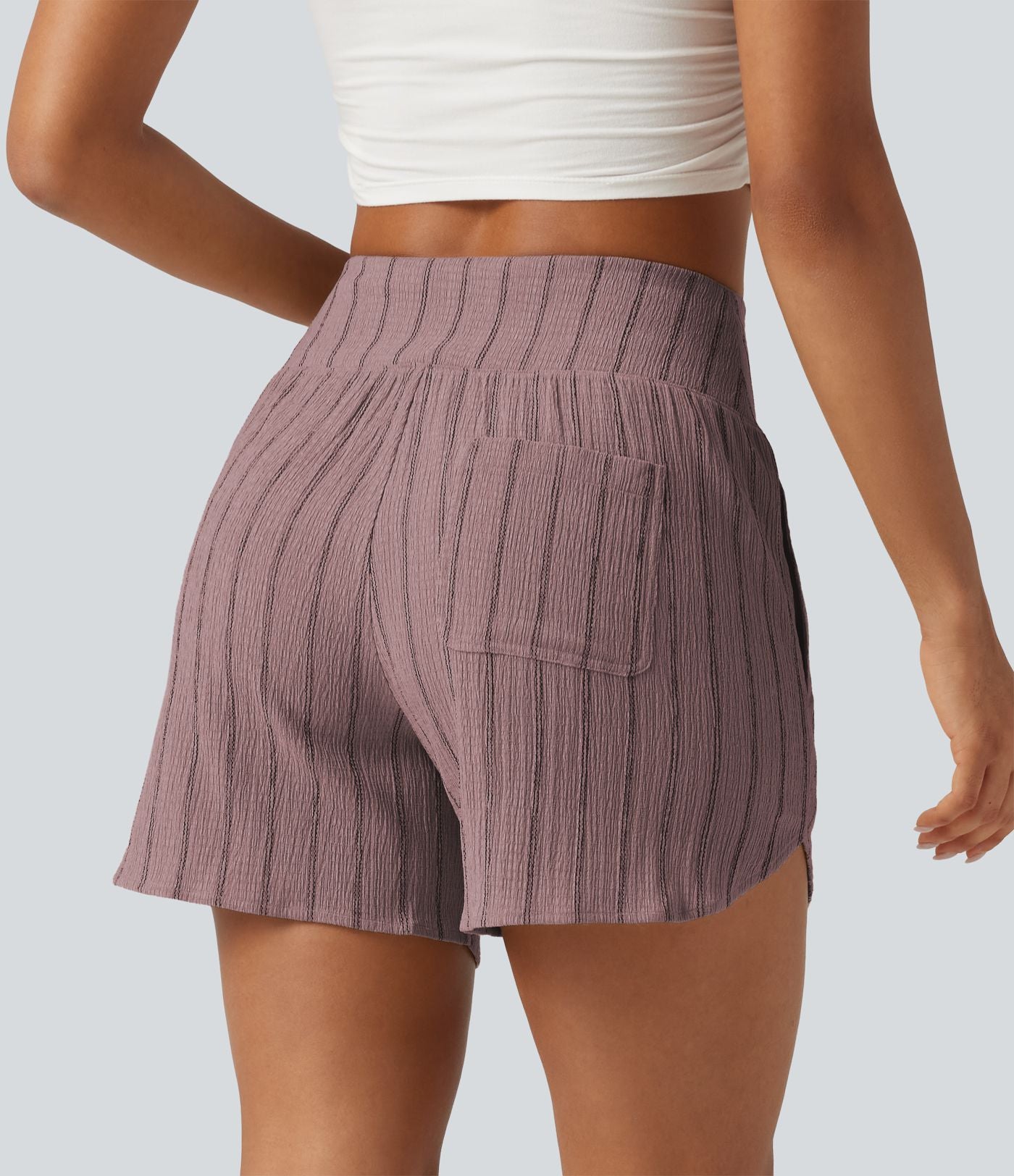 Short casual taille haute ourlet arrondi rayures avec poches