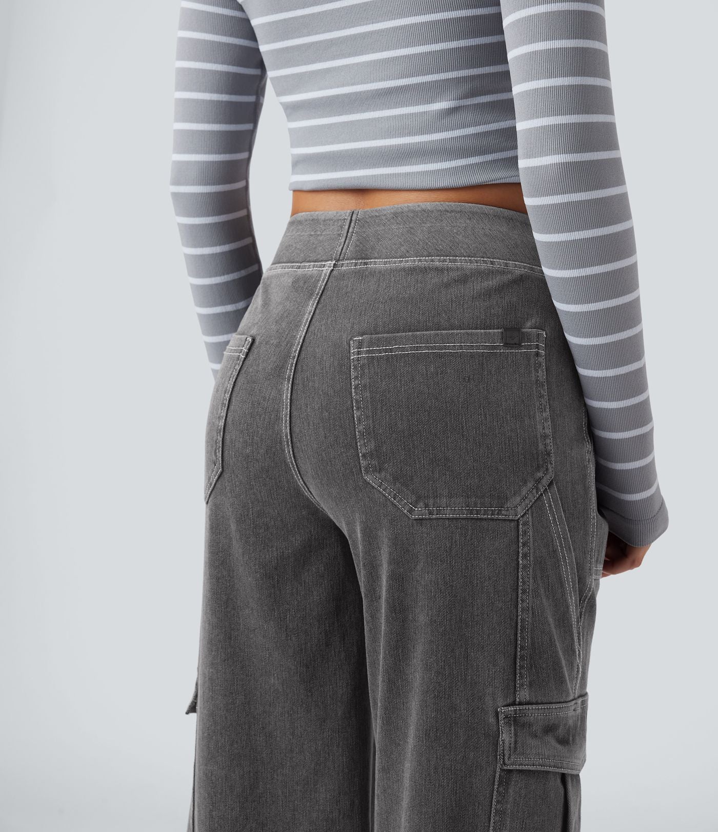 Halara Flex™ Taille Mi-Haute Multiples Poches Jambe Droite Jean Cargo Décontracté Extensible
