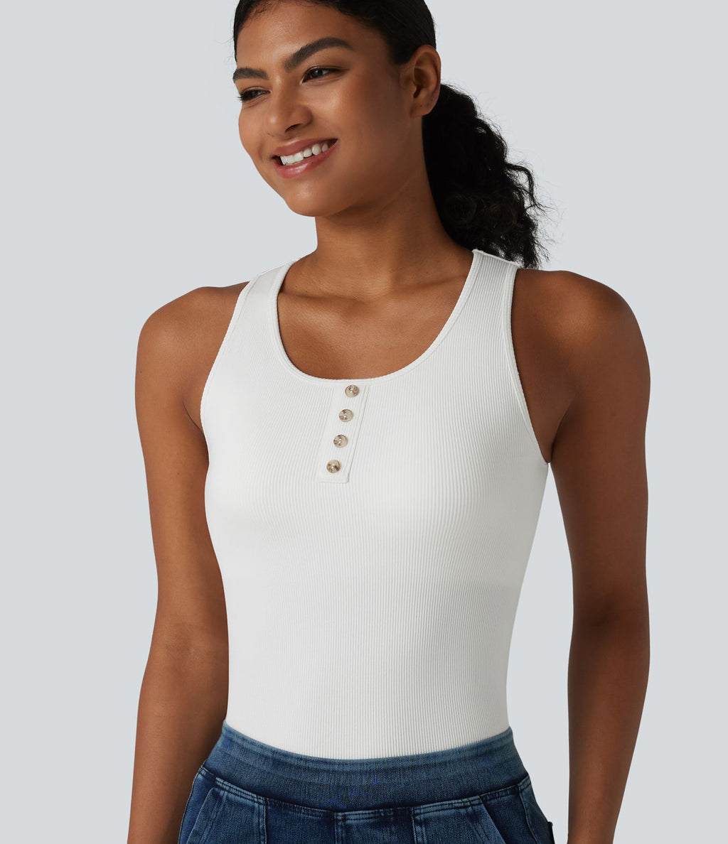 Débardeur casual en maille côtelée col rond avec brassière intégrée