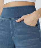 Halara Flex™ Jean Large Casual Taille Haute Poches Multiples Tricot Extensible Délavé