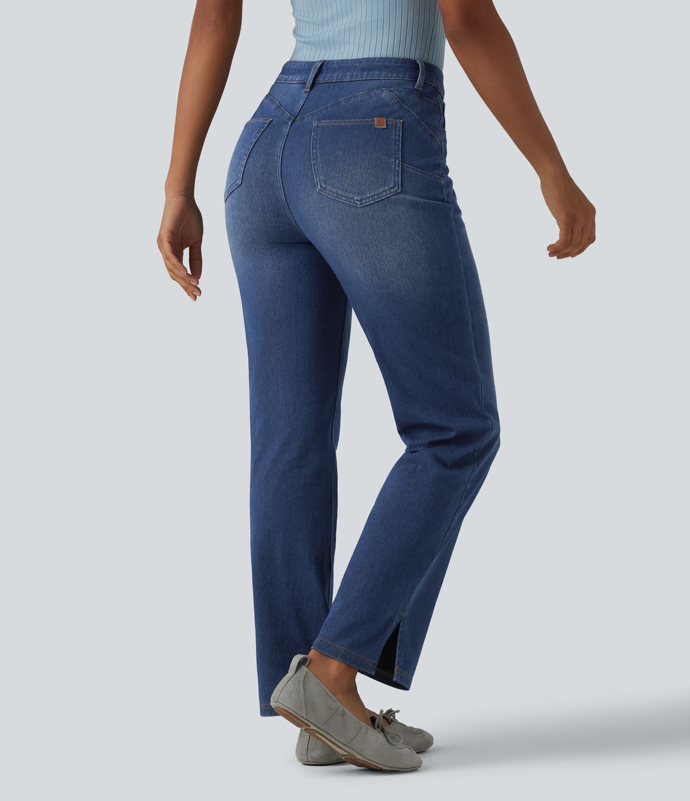 Jean droit décontracté Halara Flex™ galbe taille haute avec fente et poches