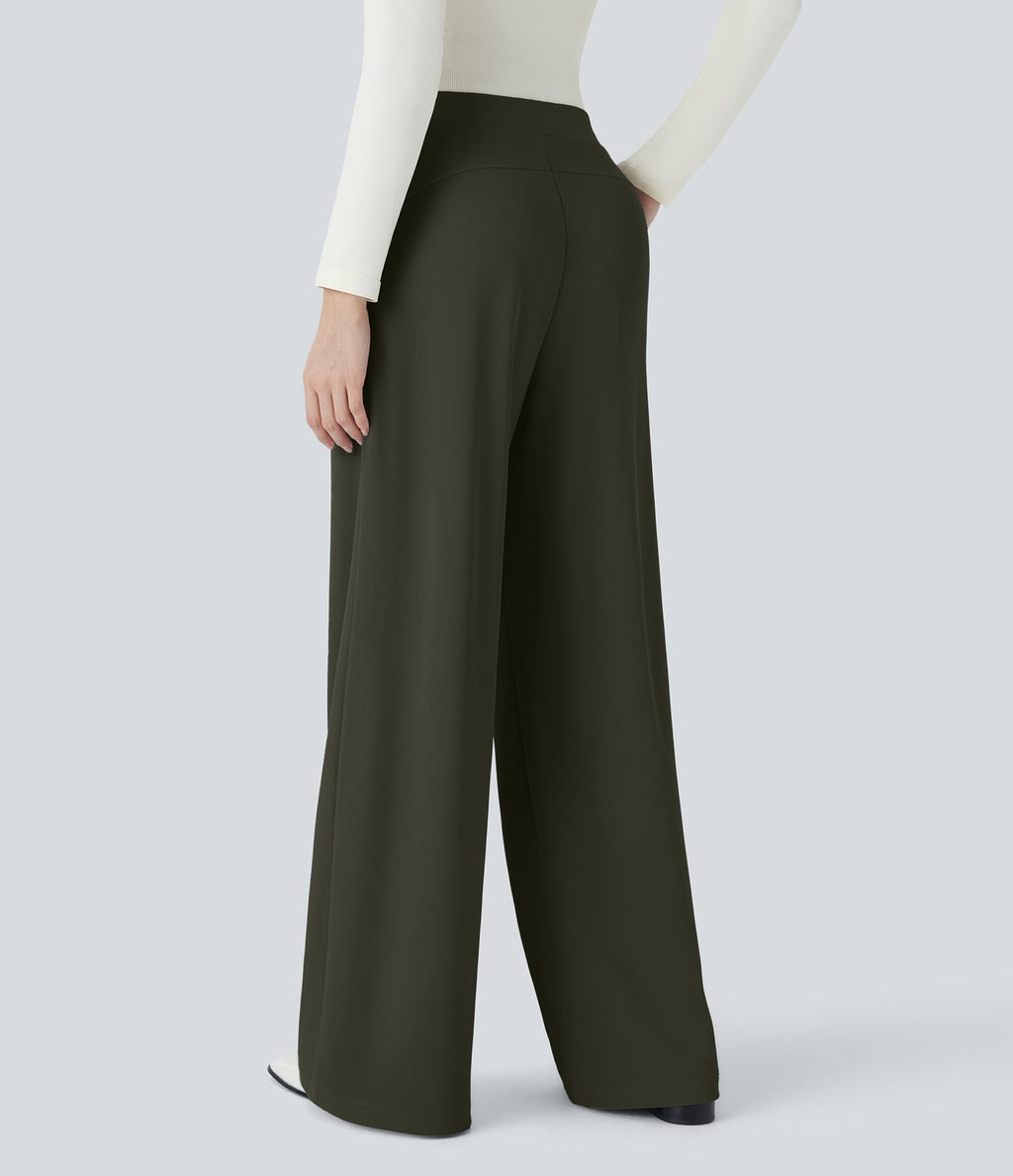 Halara Flex™ Pantalon Tailleur Évasé à Taille Haute Sculptant la Silhouette avec Poches Latérales Micro Waffle