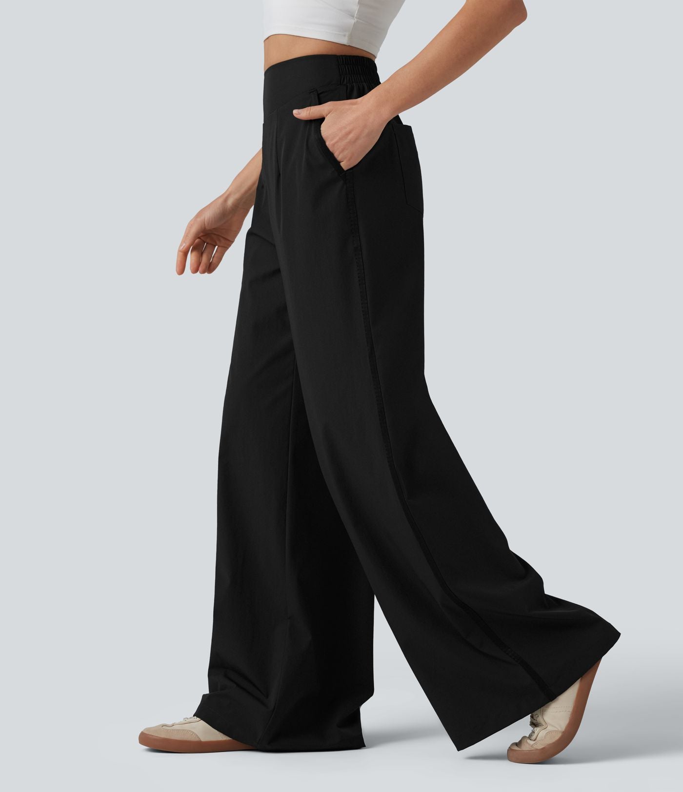 Pantalon large taille haute avec poches