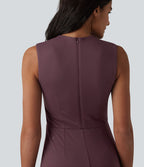 Robe midi tailleur sans manches col V ventre plat avec gainant intégré