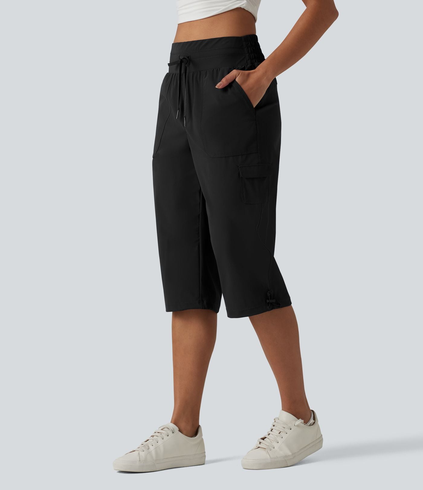Pantalon décontracté corsaire droit taille mi-haute effet frais InstantCool à séchage rapide, cordon de serrage et poches, protection solaire UPF40+