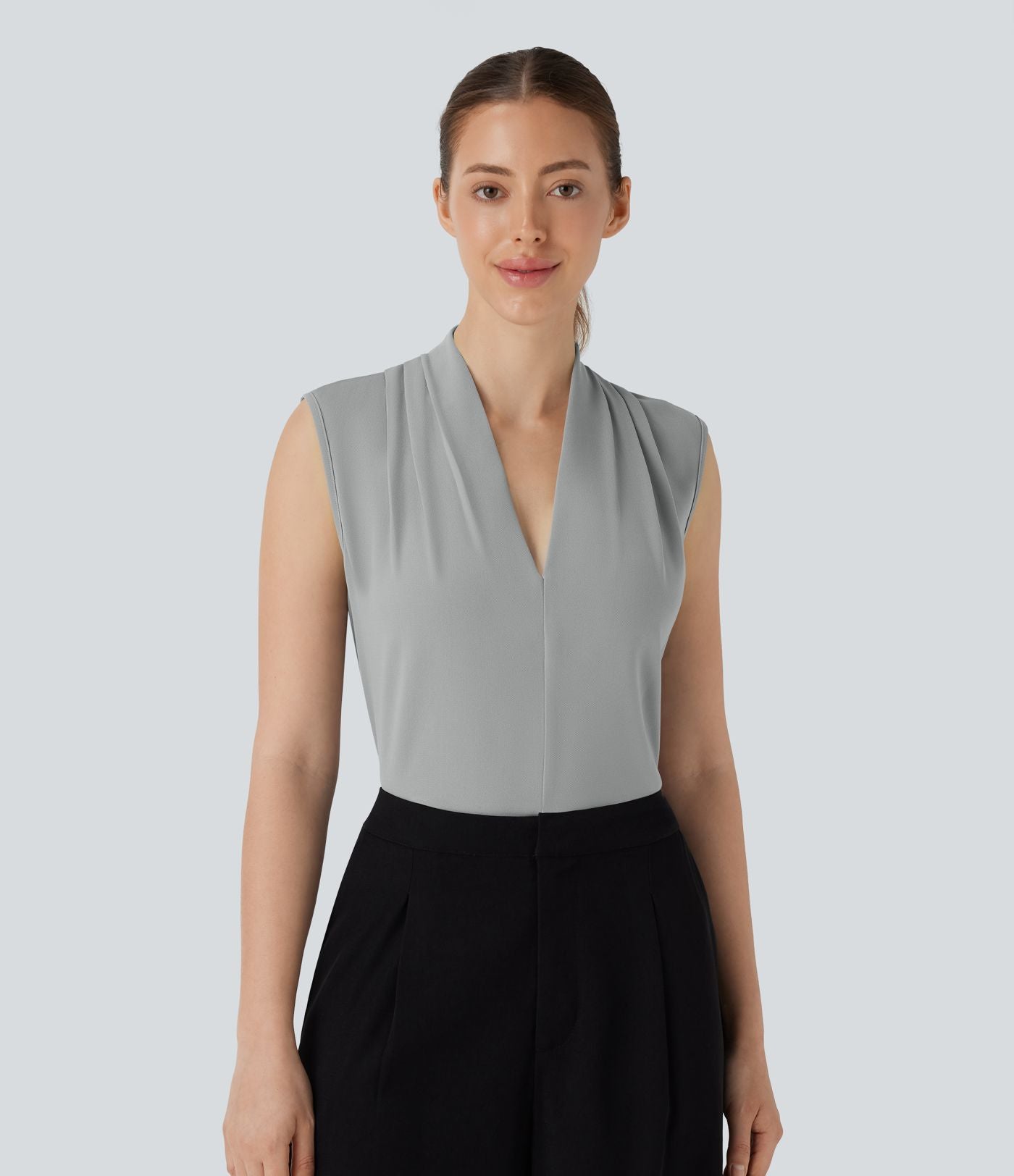 Blouse sans manches col V pour le bureau