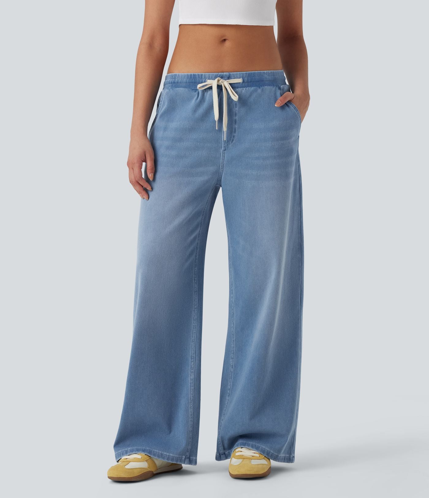 Jean ample en denim extensible à taille basse avec cordon Halara Flex™ avec multiples poches