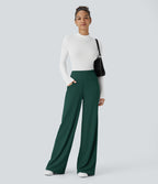 Pantalon tailleur large gainant taille haute en micro-gaufré avec poches Halara Flex™
