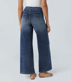 Halara Flex™ Jean Large Casual Taille Haute Poches Multiples Tricot Extensible Délavé