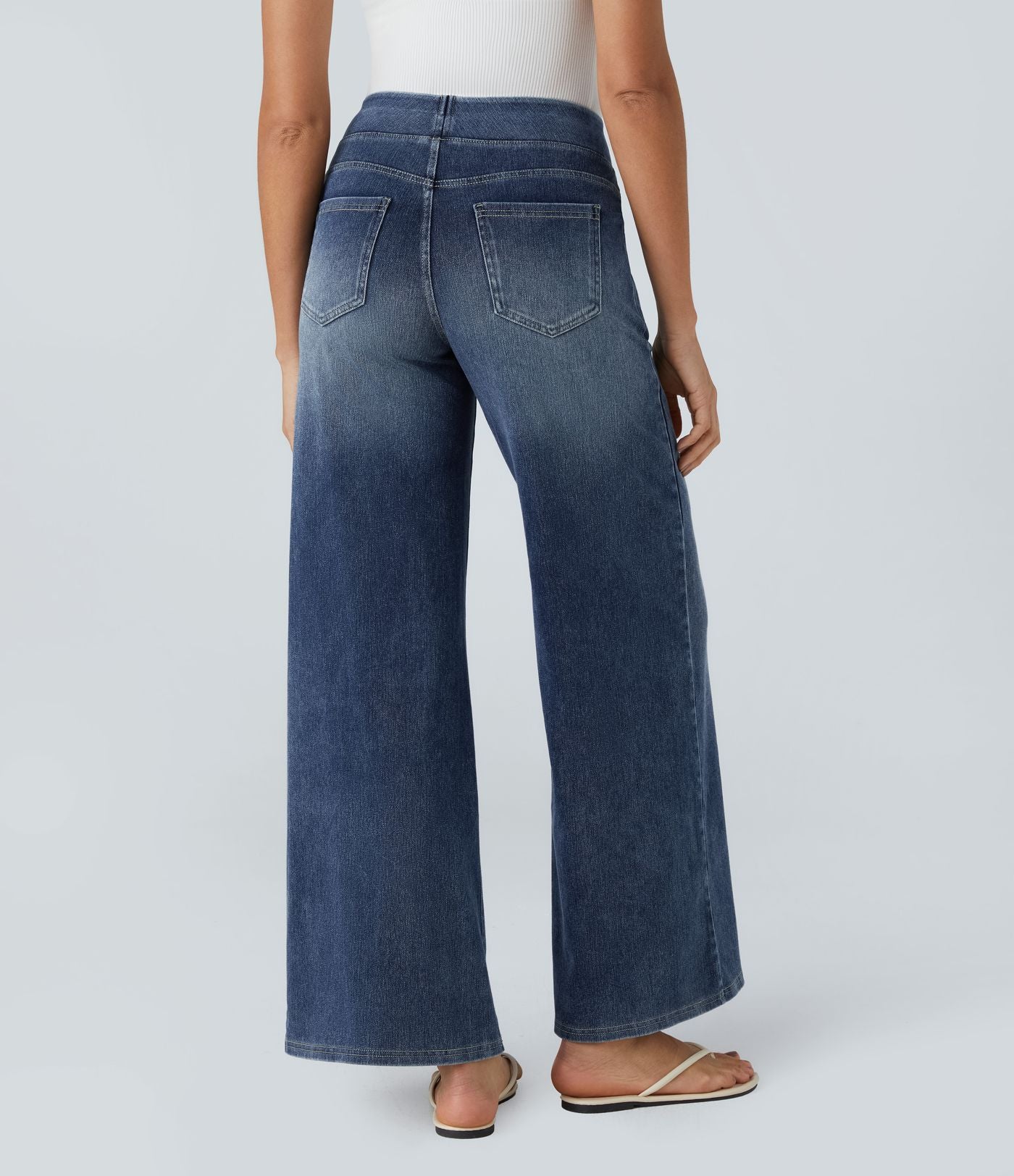 Halara Flex™ Jean Large Casual Taille Haute Poches Multiples Tricot Extensible Délavé